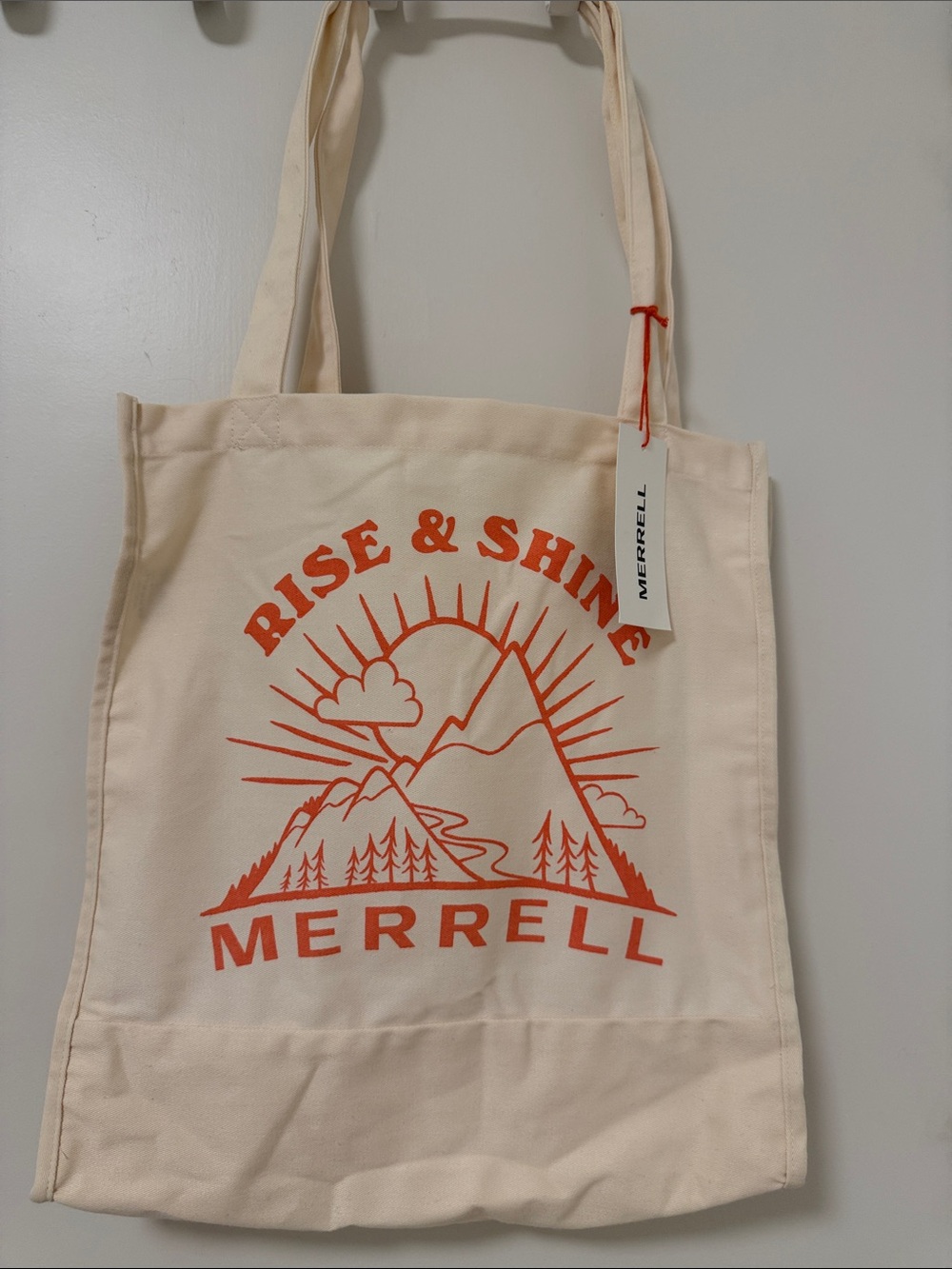 Merrell Cream Canvas Tote with Orange Mountain Graphic